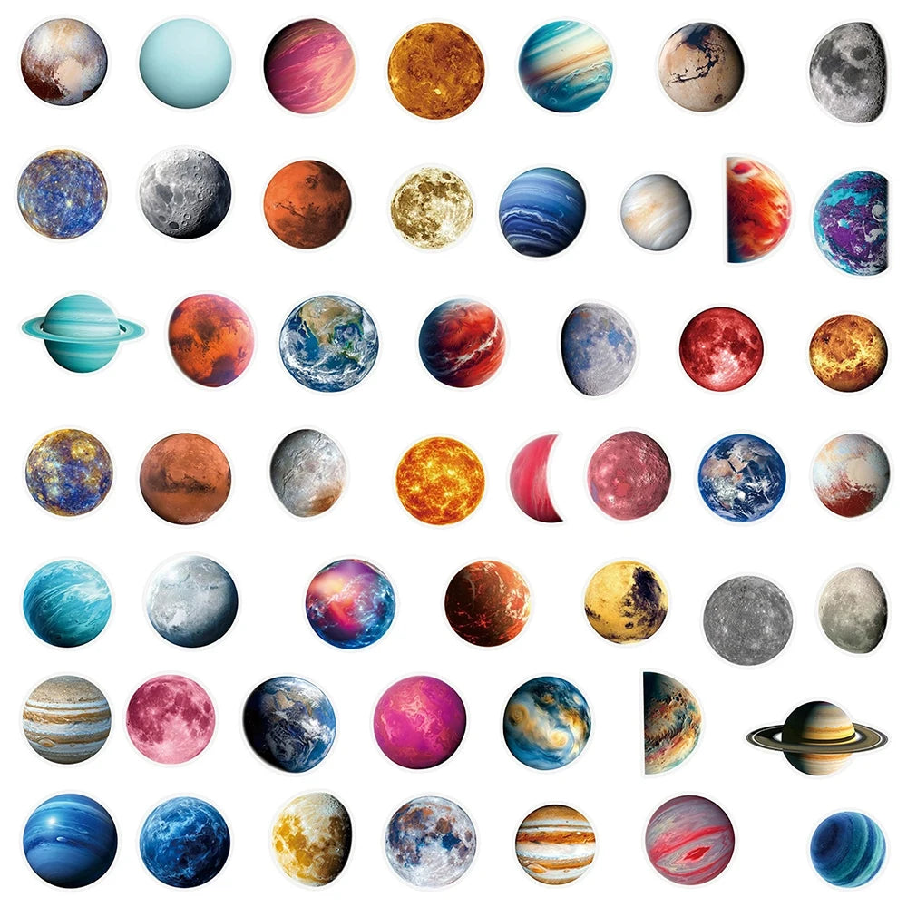 10/30/50pcs Transparent Planet Space Station Stickers Cartoon PET Graffiti Decals DIY Stationery Phone Laptop Sticker Wholesale