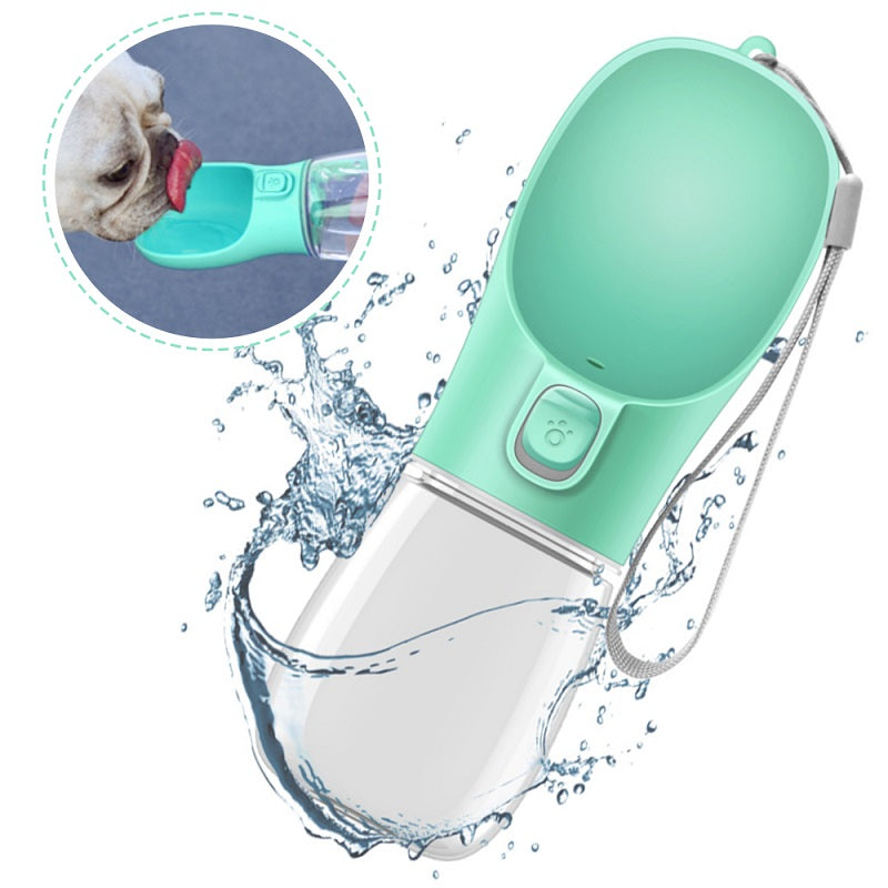 Portable pet water bottle with one-press dispenser for dogs and cats
