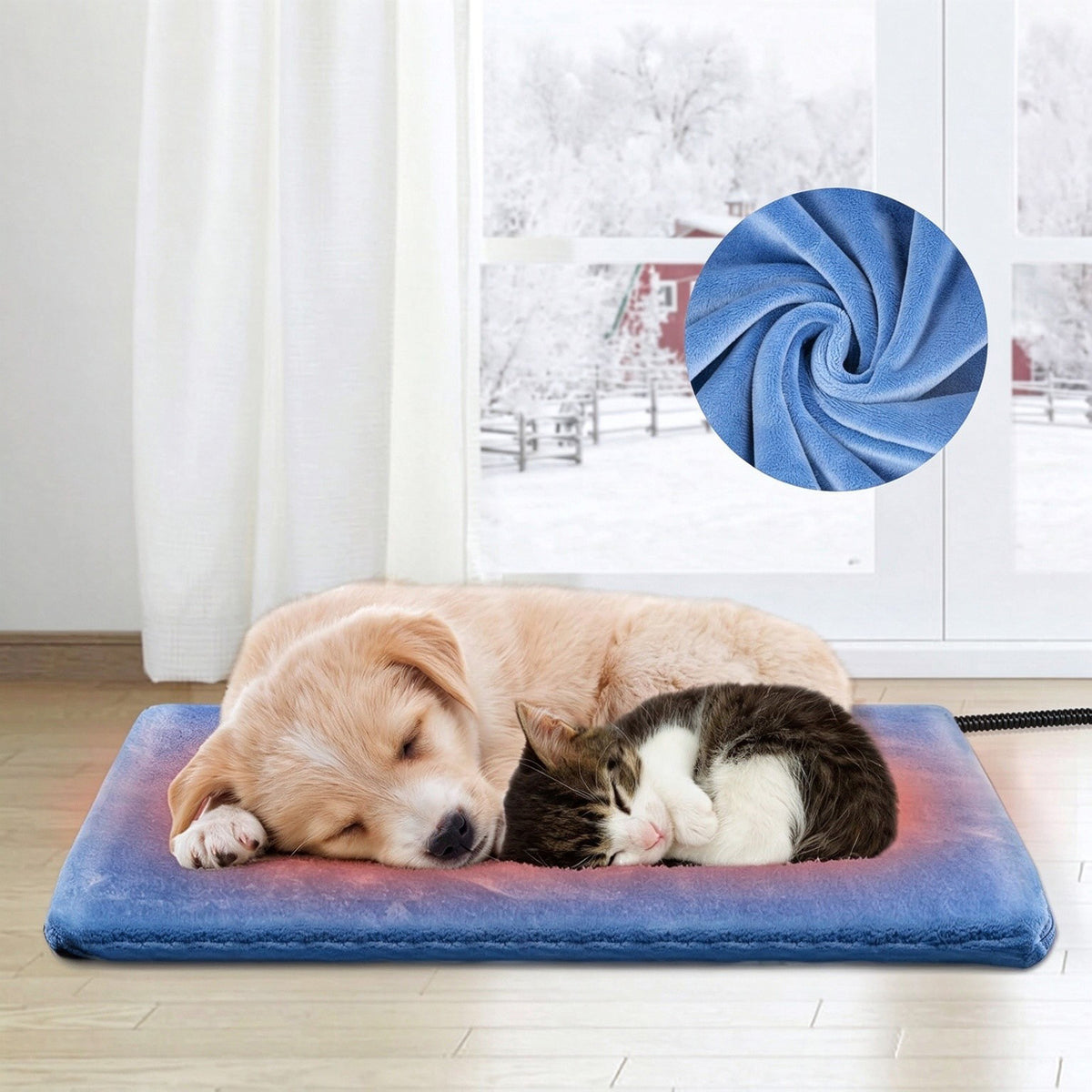Blue waterproof pet heating pad with timer for dogs and cats