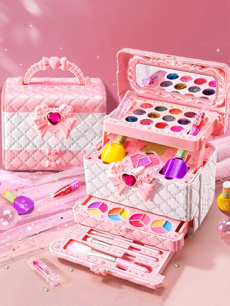 Makeup Toy for Girls Princess Suitcase Box Playing Non-toxic Nail Polish Lipstick Beauty Fashion Children 3 Years Birthday Gifts