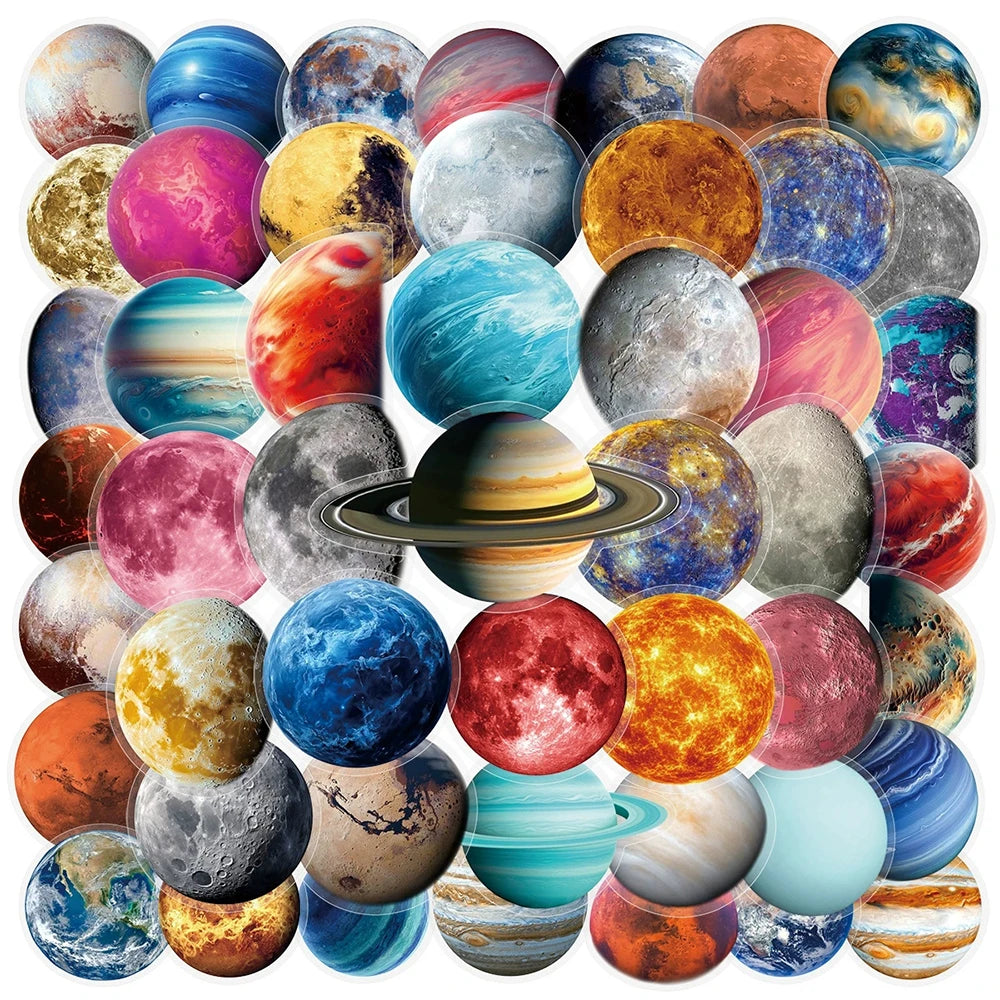10/30/50pcs Transparent Planet Space Station Stickers Cartoon PET Graffiti Decals DIY Stationery Phone Laptop Sticker Wholesale