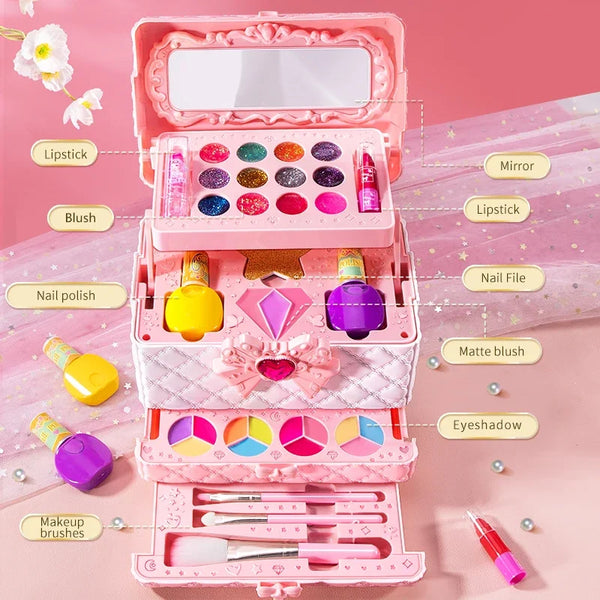 Makeup Toy for Girls Princess Suitcase Box Playing Non-toxic Nail Polish Lipstick Beauty Fashion Children 3 Years Birthday Gifts
