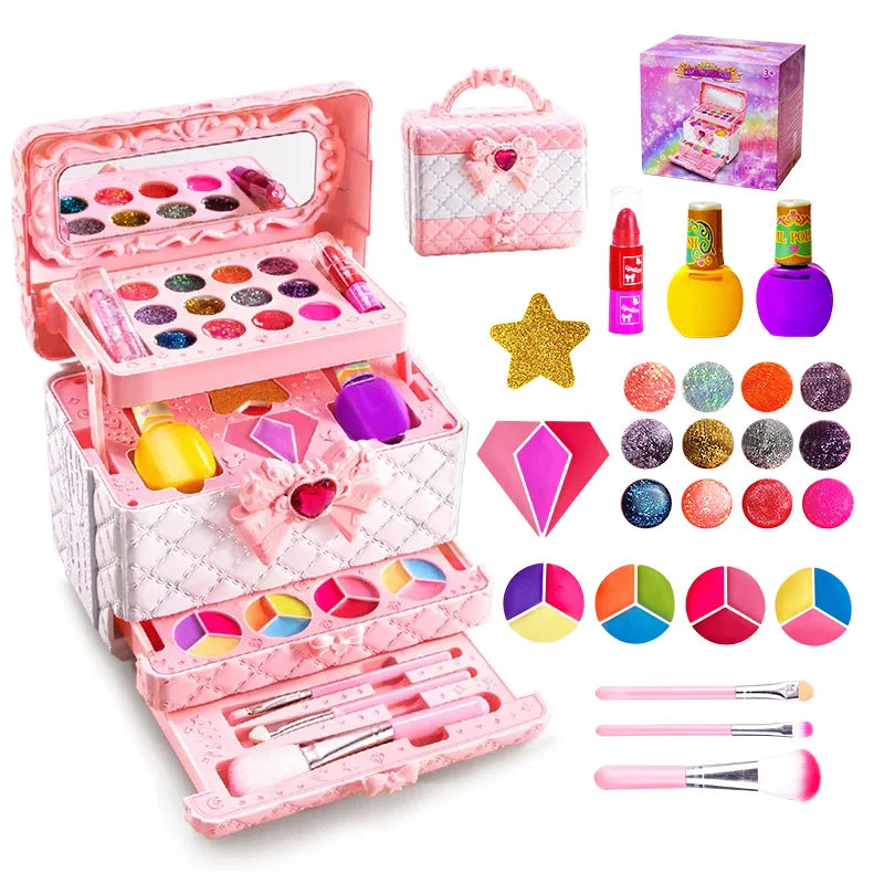 Makeup Toy for Girls Princess Suitcase Box Playing Non-toxic Nail Polish Lipstick Beauty Fashion Children 3 Years Birthday Gifts
