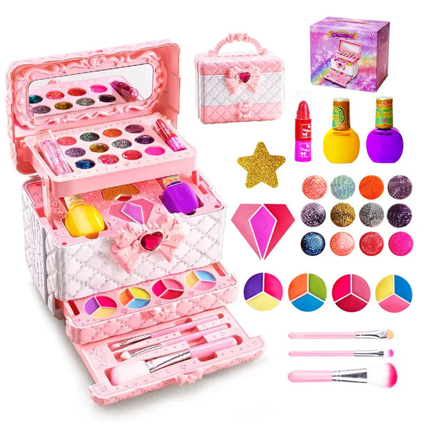 Makeup Toy for Girls Princess Suitcase Box Playing Non-toxic Nail Polish Lipstick Beauty Fashion Children 3 Years Birthday Gifts