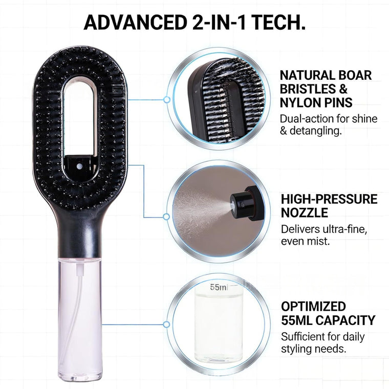 Spray Detangling Hair Brush — Two Steps in One, Zero Frizz