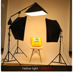 PhotoStudio® - Professional Photo Studio Softbox Lights Continuous Lighting Kit Equipment Boom Arm 3Pcs Soft Box,Yellow Bulb With Sandbag