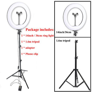 SelfieRing14® - LED Ring Light Photo Studio Camera Light Photography Dimmable Video light for Youtube Makeup Selfie with Tripod Phone Holder