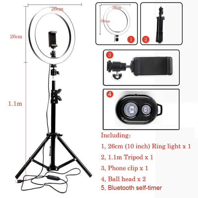 SelfieRing14® - LED Ring Light Photo Studio Camera Light Photography Dimmable Video light for Youtube Makeup Selfie with Tripod Phone Holder